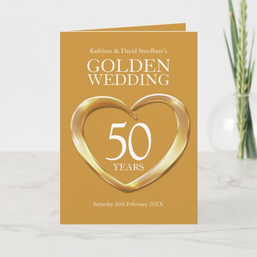50周年結婚記念日の金のハートの折り紙 招待状 (正面)