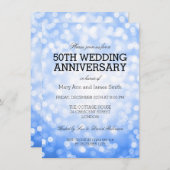 50周年結婚記念日の青いグリッター ライト 招待状 (正面/裏面)