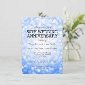 50周年結婚記念日の青いグリッター ライト 招待状 (スタンド正面)