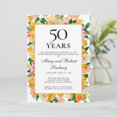 50周年結婚記念日の黄色とピンクの花 招待状 (スタンド正面)