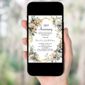 50周年結婚記念日の黄色の花モチーフとゴールド 招待状