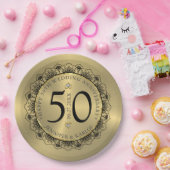 50周年結婚記念日の黒レースとゴールド ペーパープレート (パーティー)