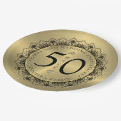 50周年結婚記念日の黒レースとゴールド ペーパープレート (アングル)