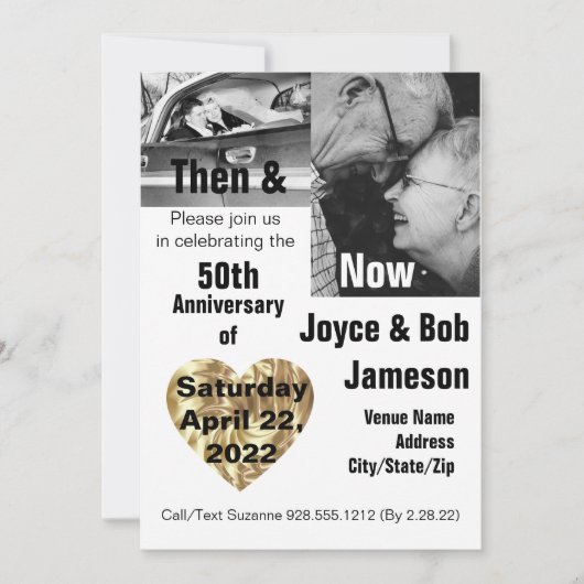50周年結婚記念日のThen＆Now写真 招待状 (正面)