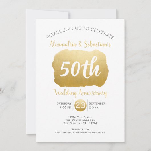 50周年結婚記念日オーダーメイド疑似ゴールド 招待状 (正面)