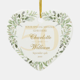 50周年結婚記念日グリーン モノグラム セラミックオーナメント