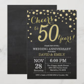 50周年結婚記念日チョークボード ブラック ゴールド 招待状 (正面/裏面)