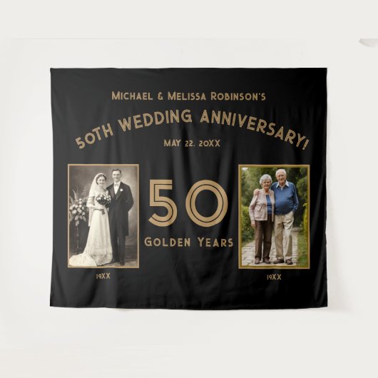 50周年結婚記念日バナー - 黄金の年写真 タペストリー (正面(横))