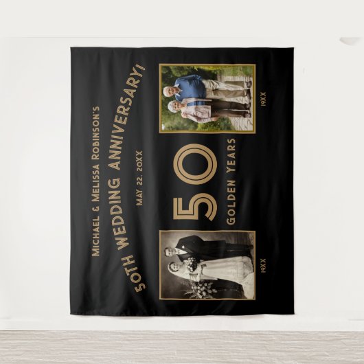 50周年結婚記念日バナー - 黄金の年写真 タペストリー (正面)
