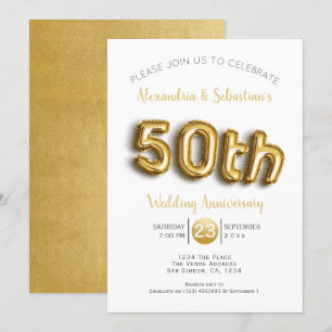 50周年結婚記念日パーソナライズドフォーゴールド 招待状
