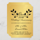 50周年結婚記念日パーティー ゴールド招待状 招待状 (正面/裏面)