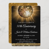 50周年結婚記念日パーティー ゴールド ディスコボール 招待状 (正面/裏面)