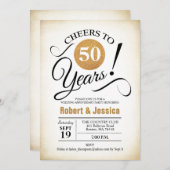 50周年結婚記念日パーティー - ゴールド ホワイト ご招待状 招待状 (正面/裏面)