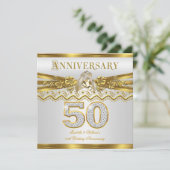50周年結婚記念日パーティー ゴールド リングス ホワイト 招待状 (スタンド正面)