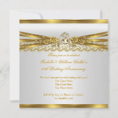 50周年結婚記念日パーティー ゴールド リングス ホワイト 招待状 (裏面)