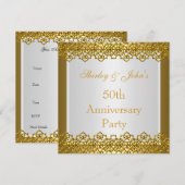 50周年結婚記念日パーティー ゴールド 招待状 (正面/裏面)