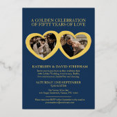 50周年結婚記念日パーティー 青と金 箔招待状 (裏面)