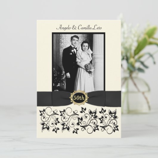 50周年結婚記念日招待状 - アイボリー 招待状 (スタンド正面)