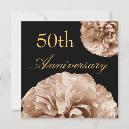 50周年結婚記念日招待状 ゴールドのバラ 招待状 (正面)