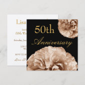 50周年結婚記念日招待状 ゴールドのバラ 招待状 (正面/裏面)