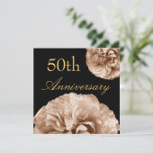50周年結婚記念日招待状 ゴールドのバラ 招待状 (スタンド正面)