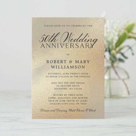 50周年結婚記念日招待状 ゴールドグリッター 招待状 (スタンド正面)