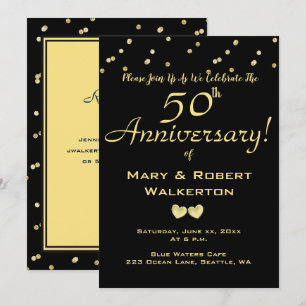 50周年結婚記念日招待状 - ゴールドハート 招待状