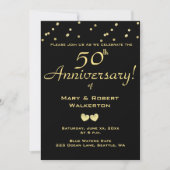 50周年結婚記念日招待状 - ゴールドハート 招待状 (正面)