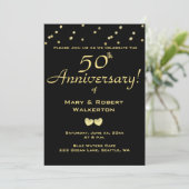 50周年結婚記念日招待状 - ゴールドハート 招待状 (スタンド正面)