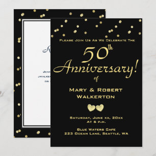 50周年結婚記念日招待状 - ゴールドハート 招待状
