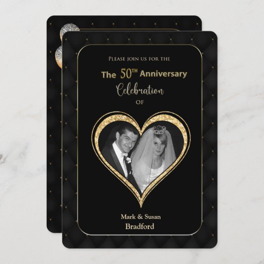 50周年結婚記念日招待状 ゴールド装飾 招待状 (正面/裏面)