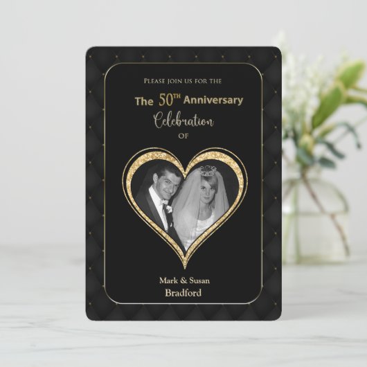 50周年結婚記念日招待状 ゴールド装飾 招待状 (スタンド正面)