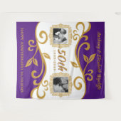 50周年結婚記念日 あなたの写真 パープルゴールド タペストリー (正面(横))