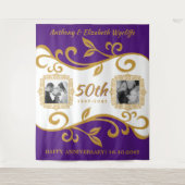 50周年結婚記念日 あなたの写真 パープルゴールド タペストリー (正面)