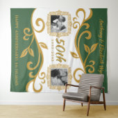 50周年結婚記念日 あなたの写真 緑 金 タペストリー (インサイチュ(横))