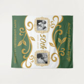 50周年結婚記念日 あなたの写真 緑 金 タペストリー (正面(横))