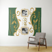 50周年結婚記念日 あなたの写真 緑 金 タペストリー (インサイチュ(横))