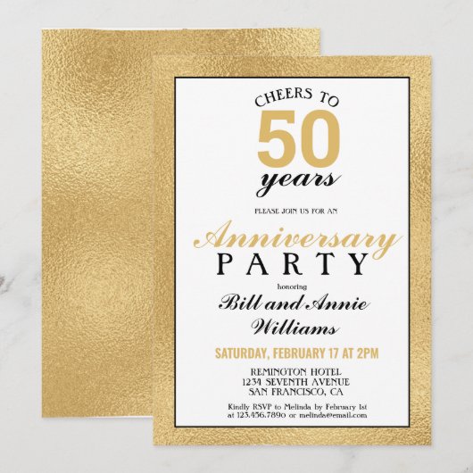 50周年結婚記念日 おめでとう50年 パーティー 招待状 (正面/裏面)