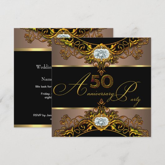 50周年結婚記念日 エリートコーヒー ブラックゴールド 2 招待状 (正面/裏面)