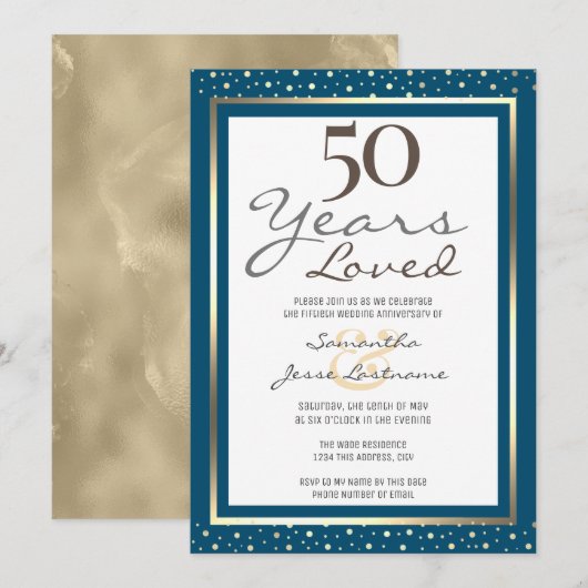 50周年結婚記念日　エレガントゴールド招待状 招待状 (正面/裏面)