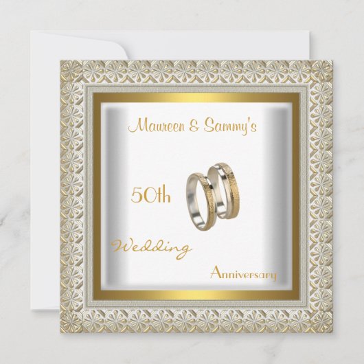 50周年結婚記念日 エレガント ホワイトゴールド 招待状 (正面)