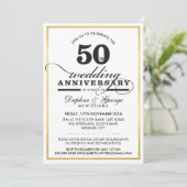 50周年結婚記念日　クラシックでスタイリッシュなゴールドとブラック 招待状 (スタンド正面)