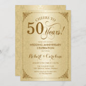 50周年結婚記念日 - ゴールドダマスク 招待状 (正面/裏面)