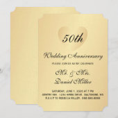 50周年結婚記念日 ゴールドハート 招待状 (正面/裏面)