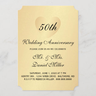 50周年結婚記念日 ゴールドハート 招待状