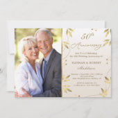 50周年結婚記念日 ゴールドリーフ 招待状 (正面)