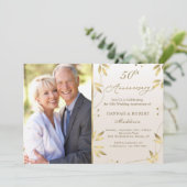 50周年結婚記念日 ゴールドリーフ 招待状 (スタンド正面)