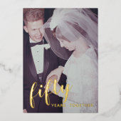 50周年結婚記念日 ゴールド箔 & 写真 箔招待状 (正面)