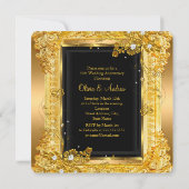 50周年結婚記念日 ゴールド ダイヤモンド 花 フォト 招待状 (裏面)