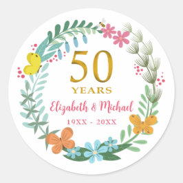 50周年結婚記念日 ゴールド フラワーバタフライ ラウンドシール